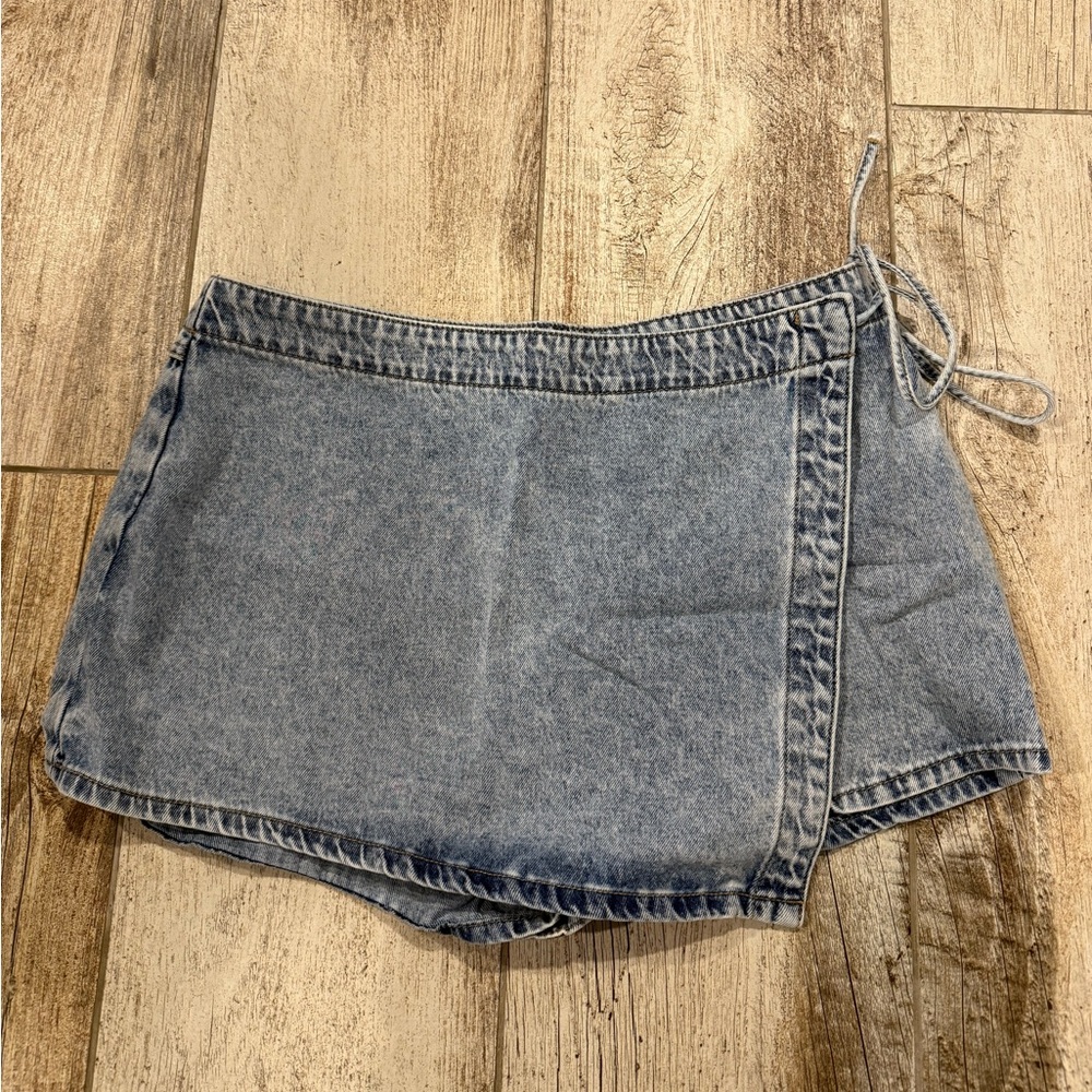 Denim Wrap Skirt Style Shorts